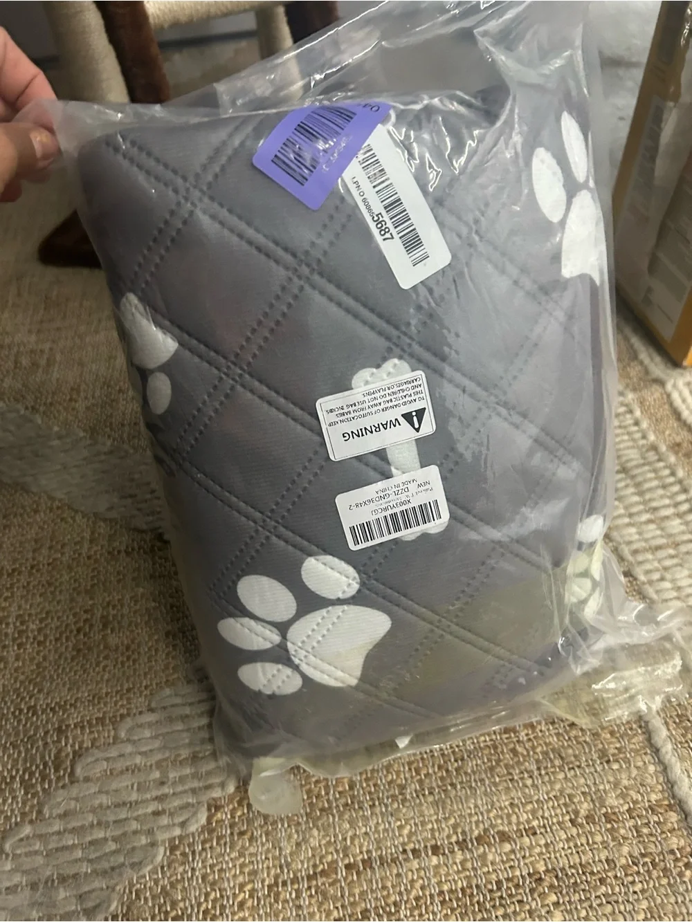 Gray Paw-Print Quilted Dog Pad - Protective Pet Mat